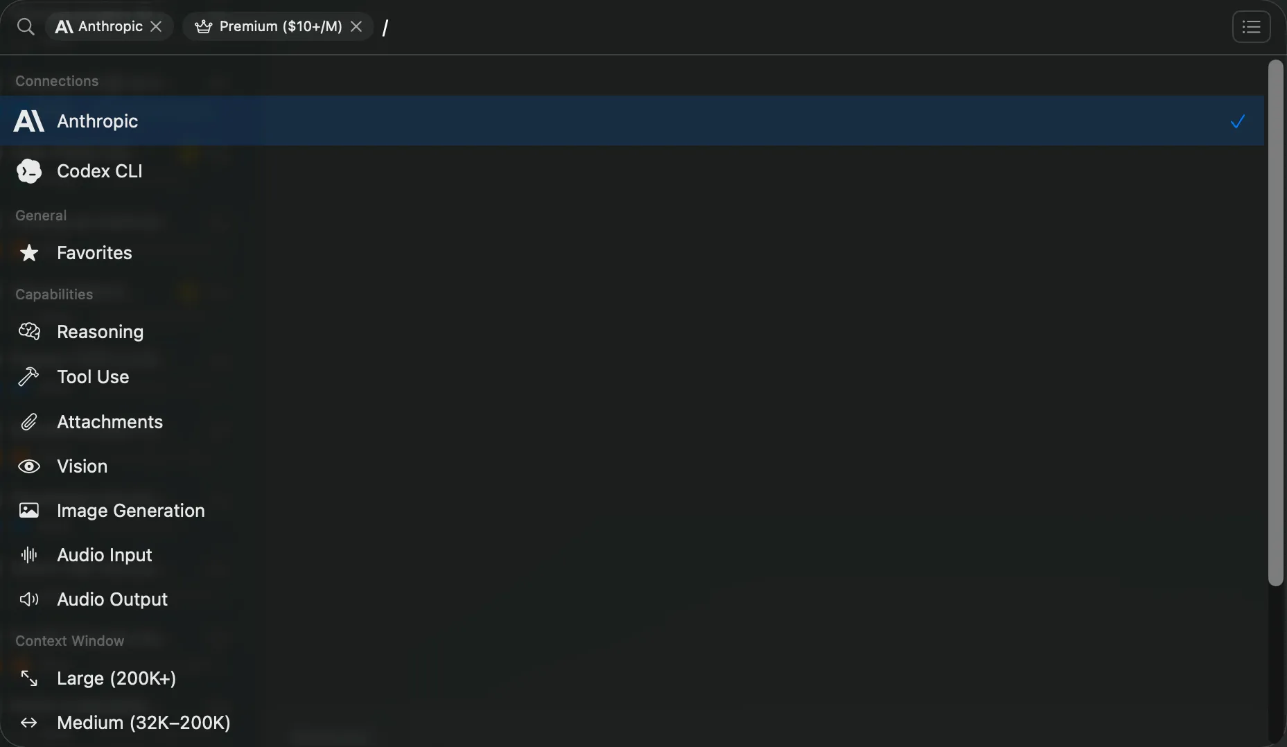 Vinaa model search and filters narrowing the list by provider, capability, and price